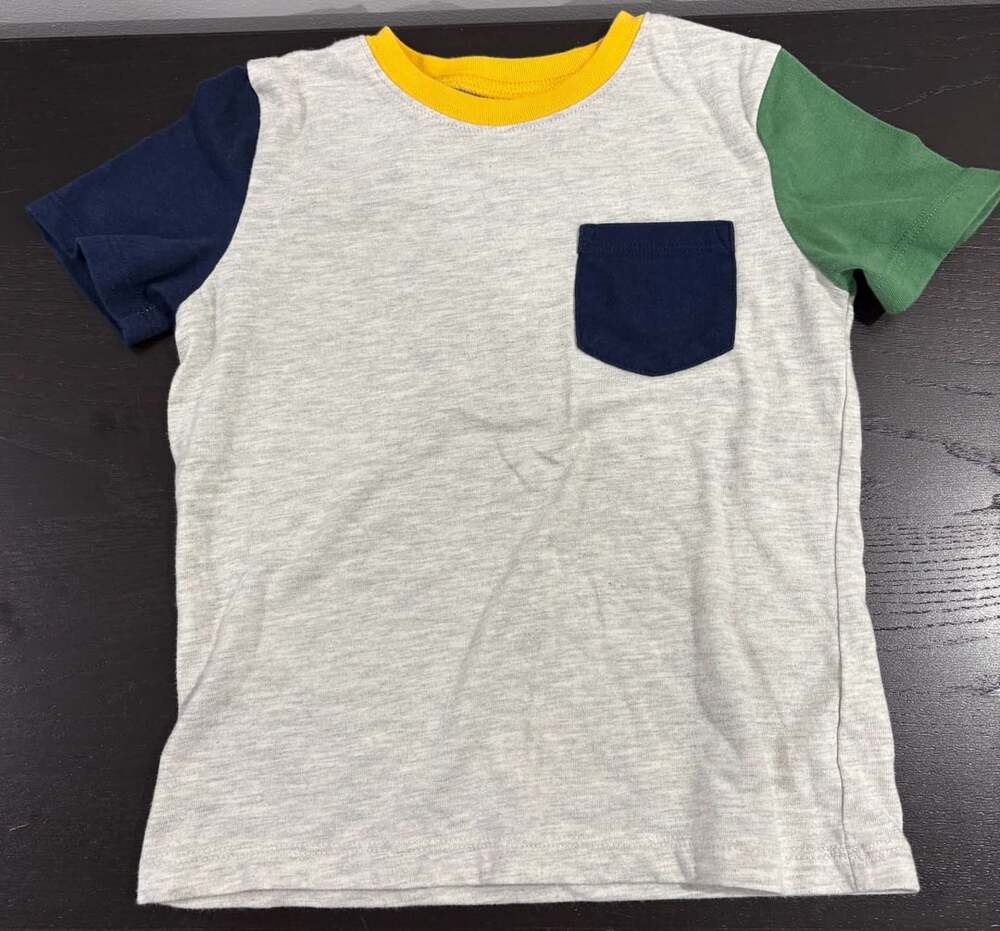 Andy & Evan T-Shirt Size 5 Colorblock Pocket Tee Gray Yellow Green Blue